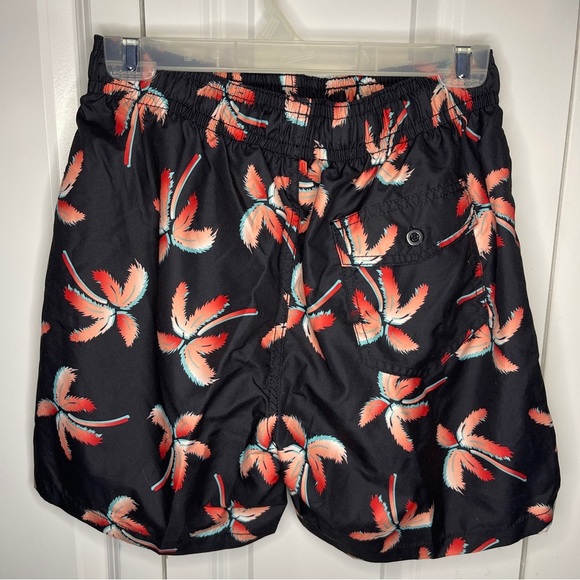 NWT Kanu Surf Black Swim Trunks Size Small Coral Palm Tree Lined 6” Inseam Men’s - Picture 5 of 6